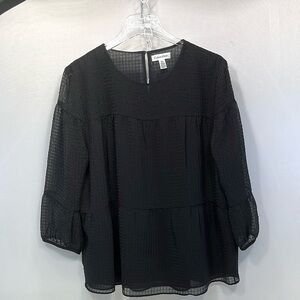 Calvin Klein Top Women’s Size Black Gingham Lined Puff Sleeve Tiered Babydoll